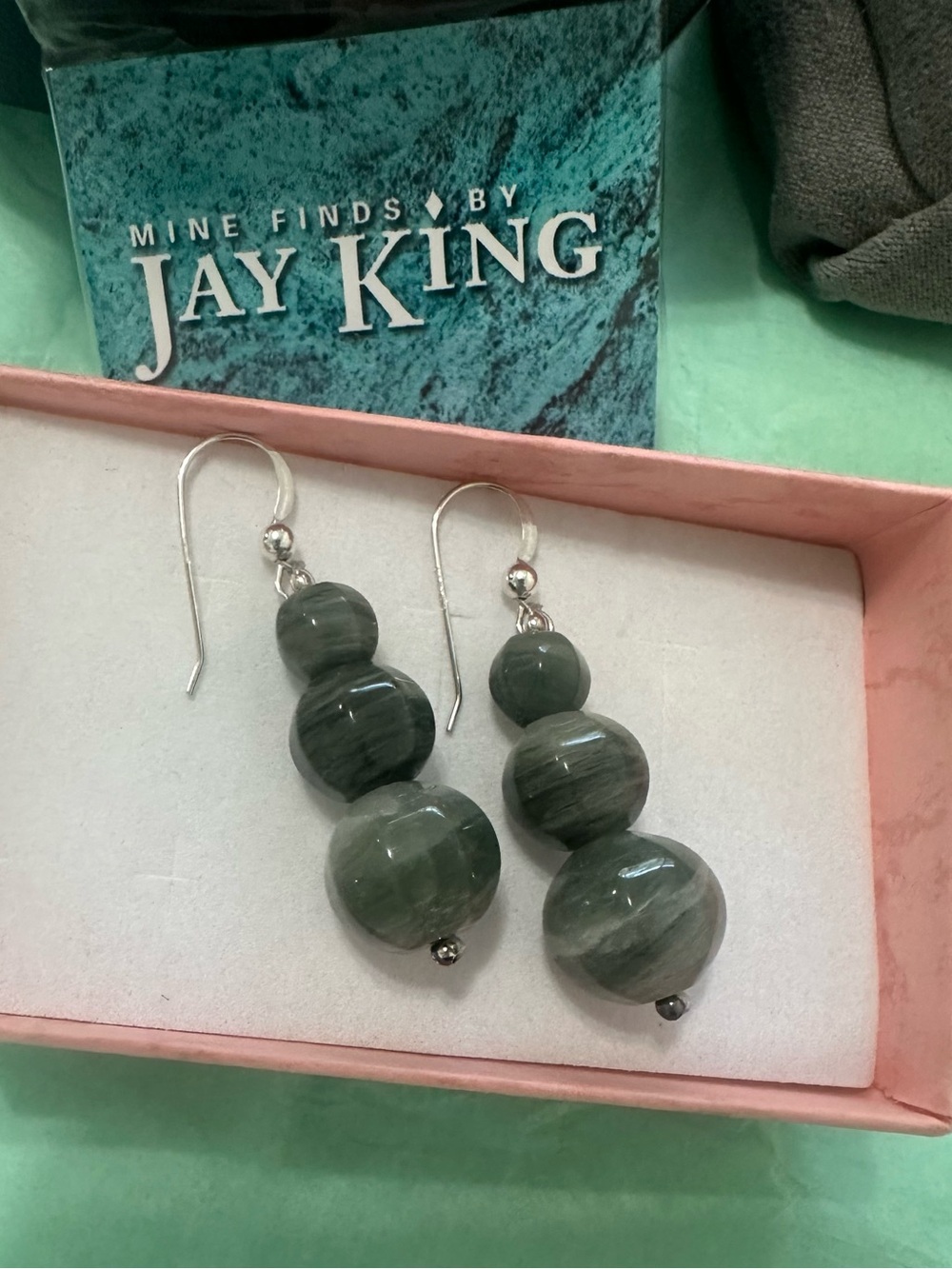 Jay King  sterling silver  925 Striped Green Bead Drop Earrings